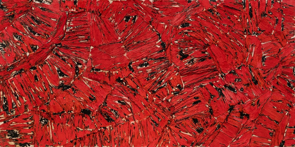 [Red90x45ART+3] RED Acrylic and Burnt Paper ART+3